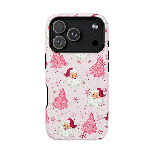 Pink Christmas - Santa & Christmas Tree w/ Snowflakes - Tough Magnetic Case — Festive Protective Phone Cover