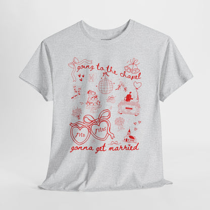 Mr. & Mrs. Red Wedding T-Shirt — "Going to the Chapel" Bridal Tee