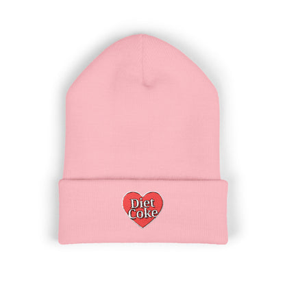 "Diet Coke" Heart Embroidered Cuffed Beanie — Classic Script Winter Hat