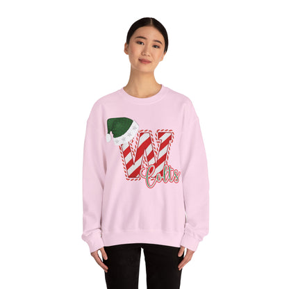 Candy Cane "W" with Green Santa Hat; Colts - Christmas Sweatshirt - Unisex