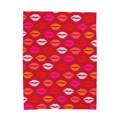 Velveteen Plush Blanket — Sunset Lips Pattern (Hot Pink & Orange)