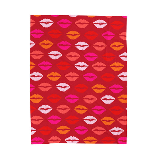 Velveteen Plush Blanket — Sunset Lips Pattern (Hot Pink & Orange)