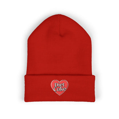 "Diet Coke" Heart Embroidered Cuffed Beanie — Classic Script Winter Hat