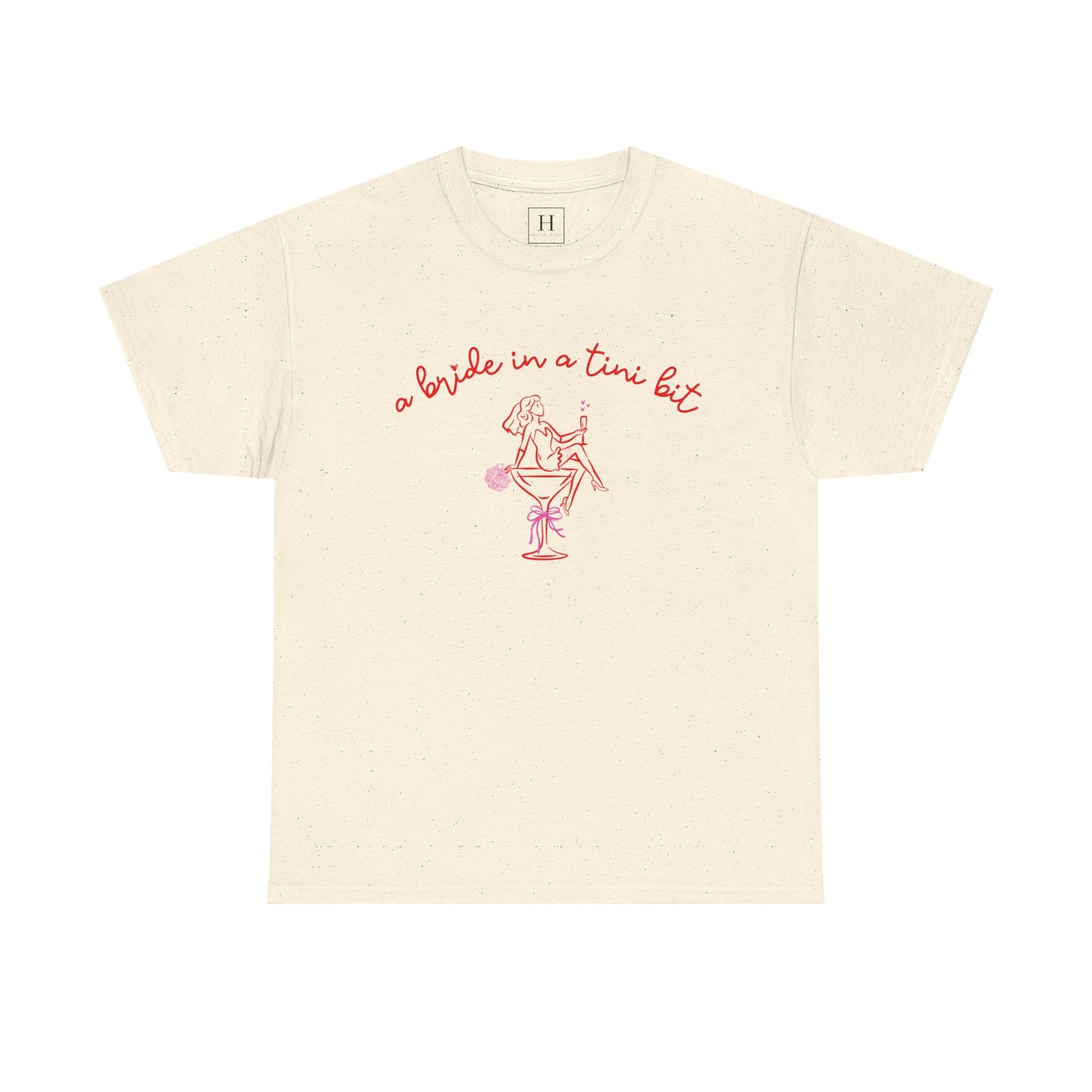 Bride in a Tiny Bit Martini Tee — Wedding Bachelorette Party Shirt with Bouquet & Hearts