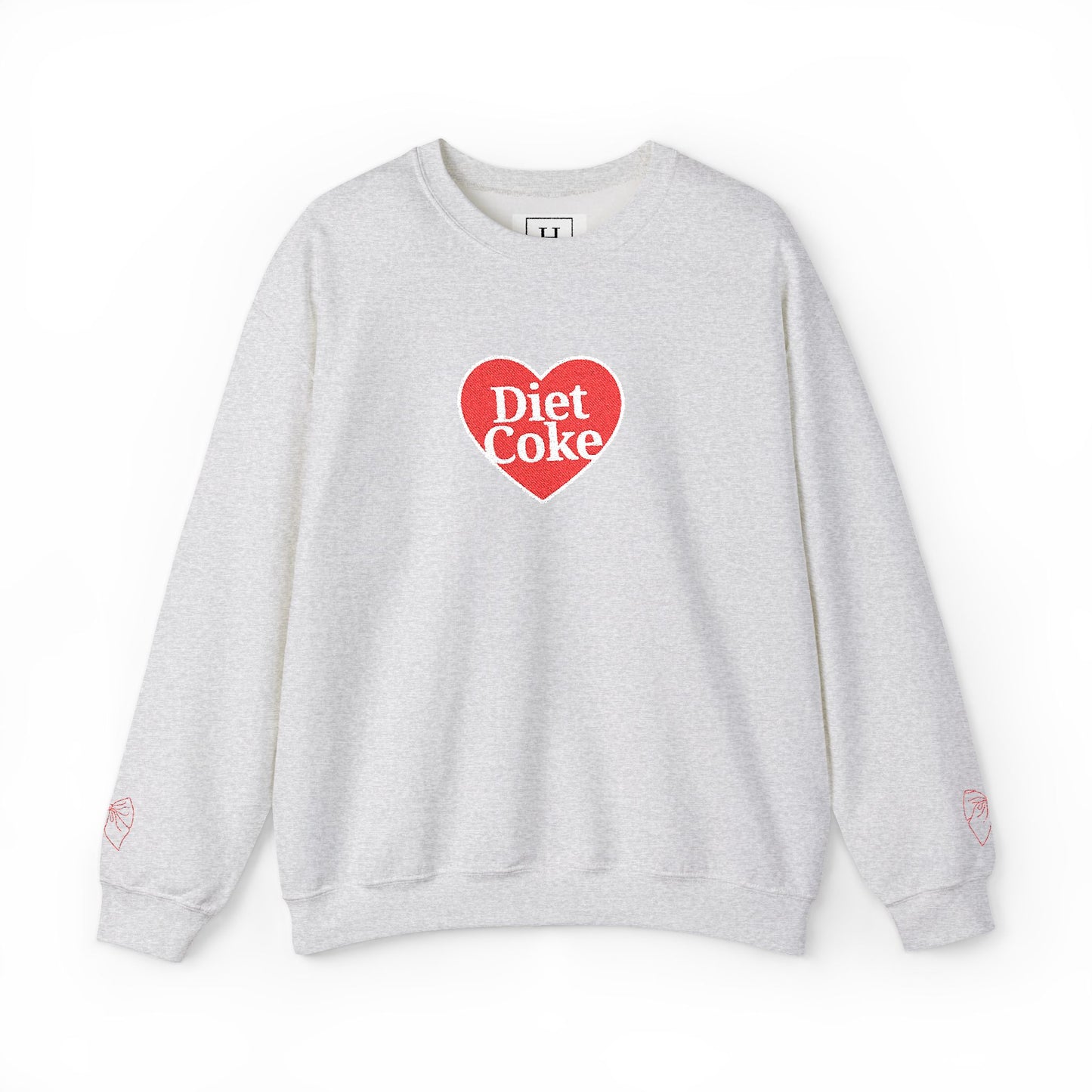 Valentine Heart 'Diet Coke' with Red Bows on Left & Right Sleeves Crewneck Sweatshirt -Embroidered
