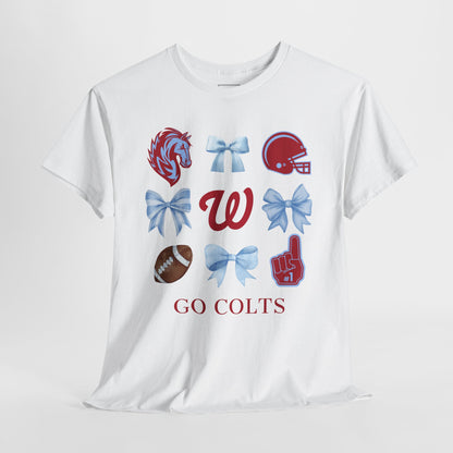 West Jessamine Colts Coquette Football Bows - Unisex Tee