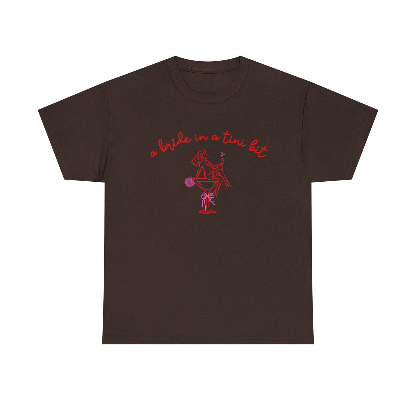 Bride in a Tiny Bit Martini Tee — Wedding Bachelorette Party Shirt with Bouquet & Hearts