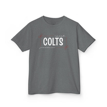 YOUTH --  West Jessamine COLTS coquette bow border - Unisex Tee