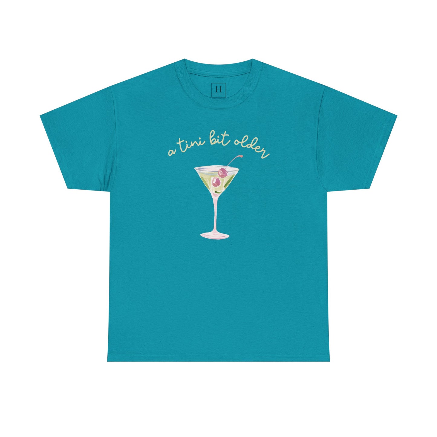 Cute "A Tini Bit Older" Martini T-Shirt — Retro Pink & Green Cocktail Tee