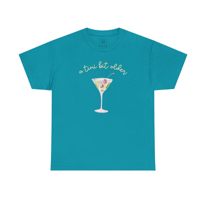 Cute "A Tini Bit Older" Martini T-Shirt — Retro Pink & Green Cocktail Tee