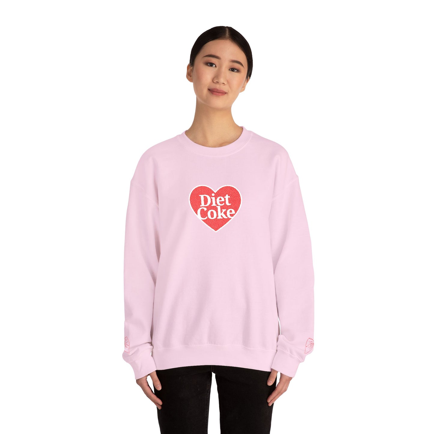 Valentine Heart 'Diet Coke' with Red Bows on Left & Right Sleeves Crewneck Sweatshirt -Embroidered
