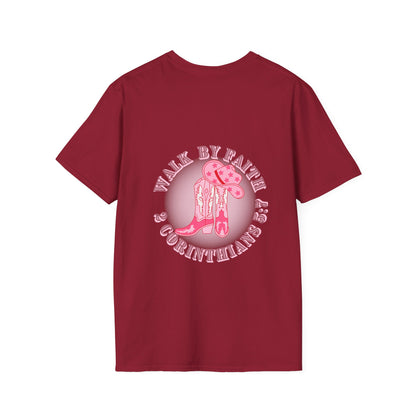 walk by faith cowgirl boot christian shirt (front and back)