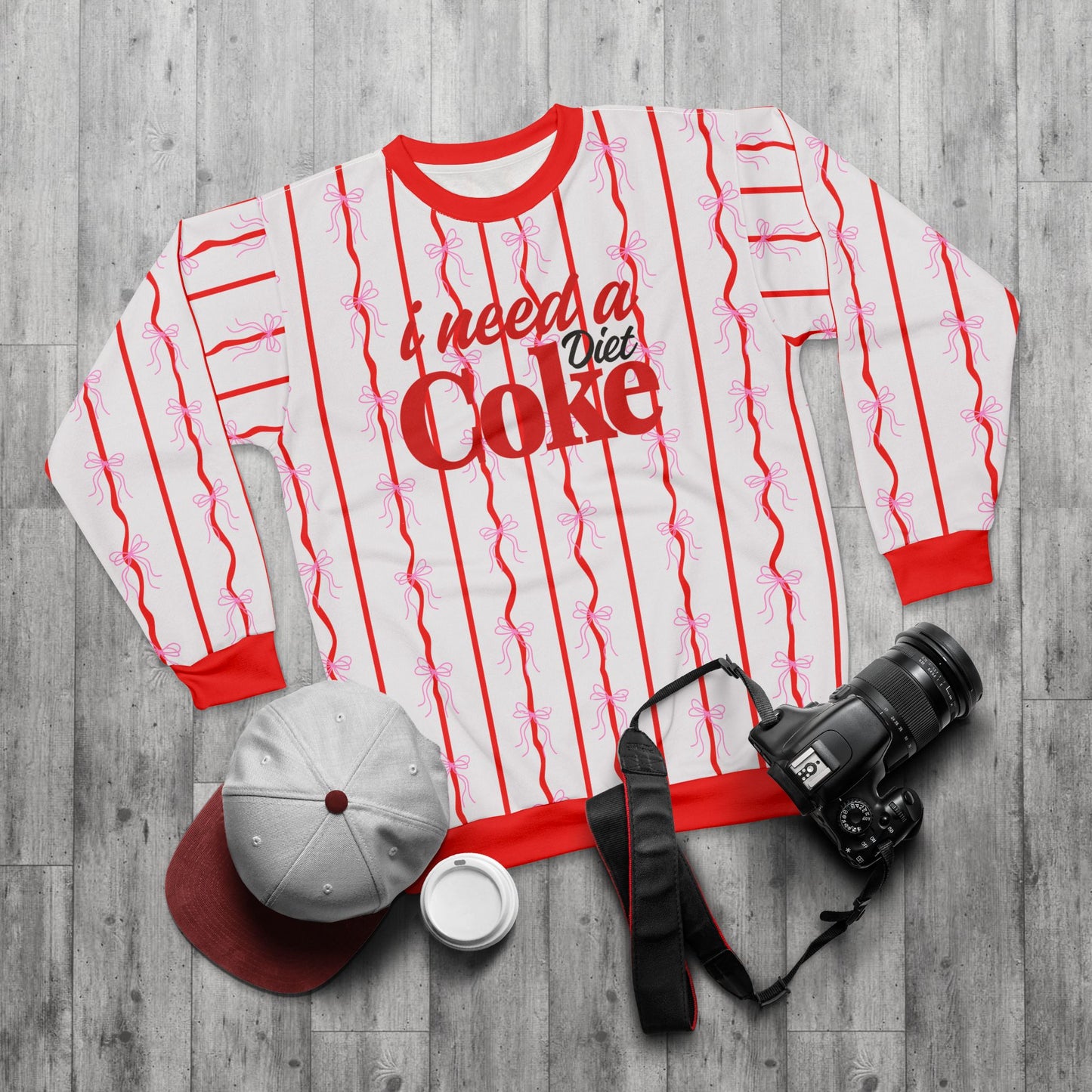 "I Need A Coke" Bows & Stripes Sweatshirt — Cute Soda Logo All-Over Print