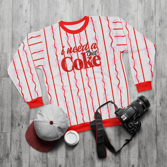 "I Need A Coke" Bows & Stripes Sweatshirt — Cute Soda Logo All-Over Print