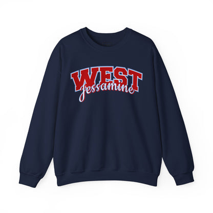West Jessamine Cheer Crewneck Sweatshirt — Back ‘West Jessamine Cheer’ with Horse Logo - Unisex
