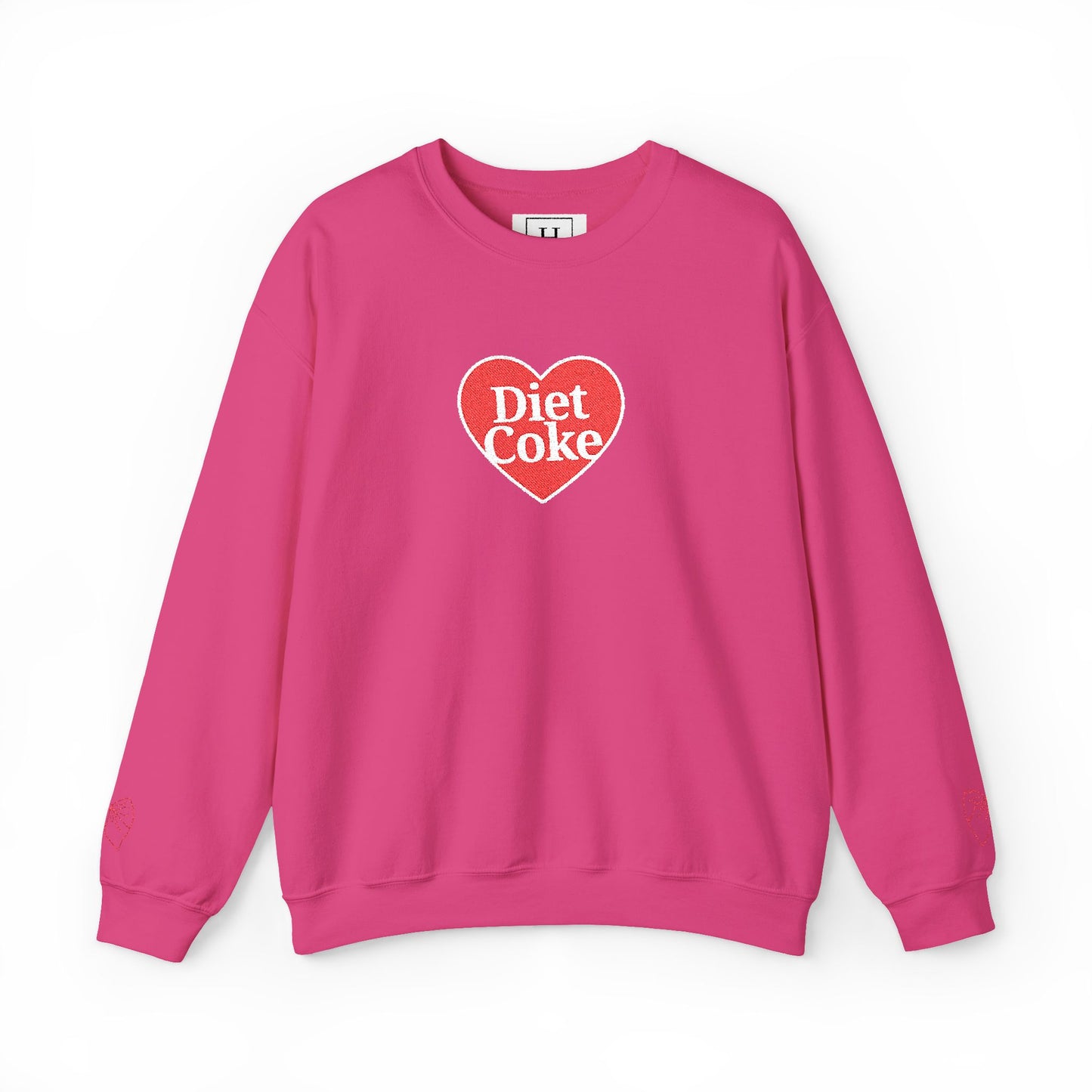 Valentine Heart 'Diet Coke' with Red Bows on Left & Right Sleeves Crewneck Sweatshirt -Embroidered