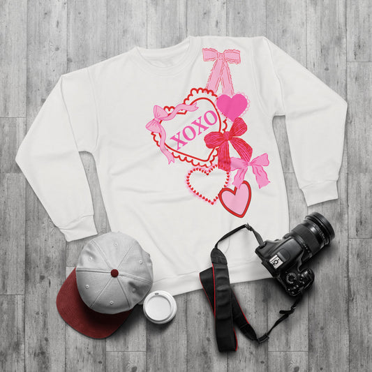 XOXO Hearts & Bows Sweatshirt — Cute Soda Logo All-Over Print