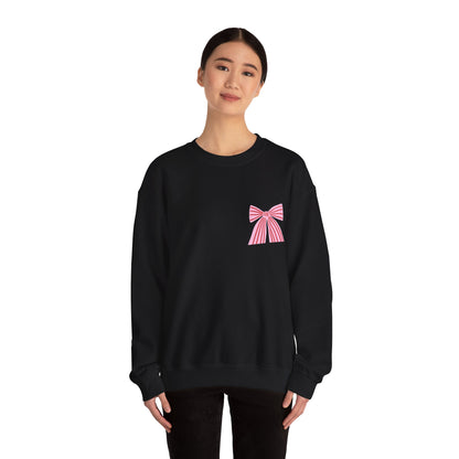 Faith Crewneck Sweatshirt — "Jesus Loves You" Pink & Red Bows - Front & Back
