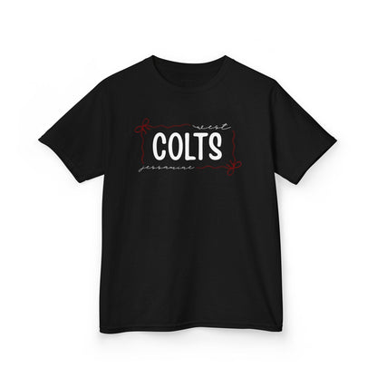 YOUTH --  West Jessamine COLTS coquette bow border - Unisex Tee