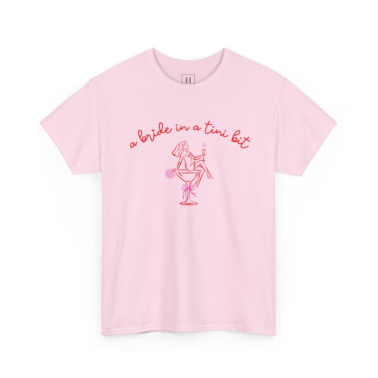 Bride in a Tiny Bit Martini Tee — Wedding Bachelorette Party Shirt with Bouquet & Hearts