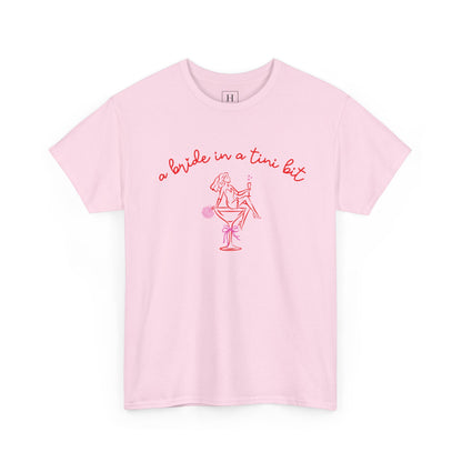Bride in a Tiny Bit Martini Tee — Wedding Bachelorette Party Shirt with Bouquet & Hearts