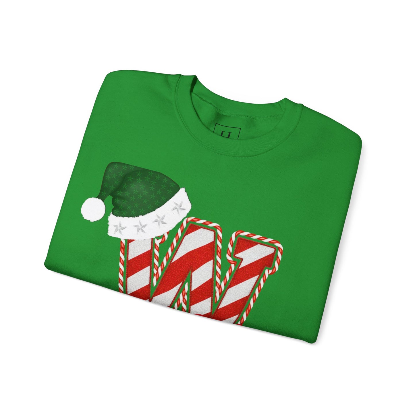 Candy Cane "W" with Green Santa Hat; Colts - Christmas Sweatshirt - Unisex