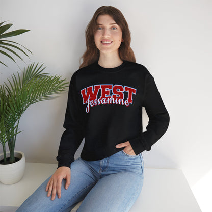 West Jessamine Cheer Crewneck Sweatshirt — Back ‘West Jessamine Cheer’ with Horse Logo - Unisex