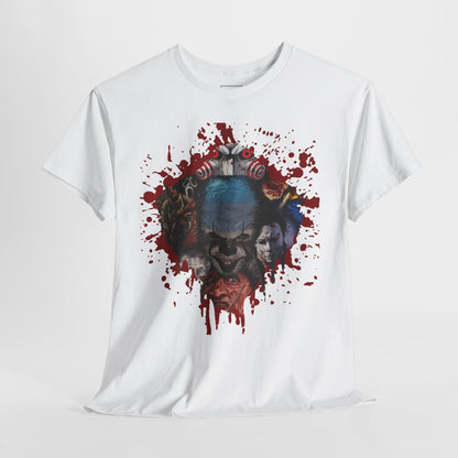 Halloween; Classic Horror Characters with Pennywise and Blood Splatter -- Unisex