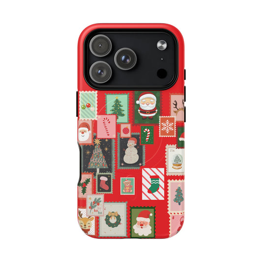 Christmas Stamps Tough Magnetic Case — Festive Red  Protective Phone Cover
