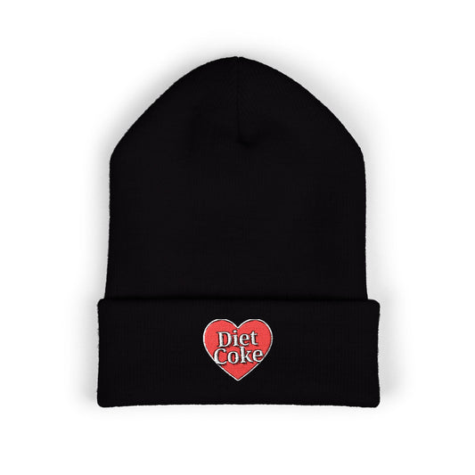 "Diet Coke" Heart Embroidered Cuffed Beanie — Classic Script Winter Hat