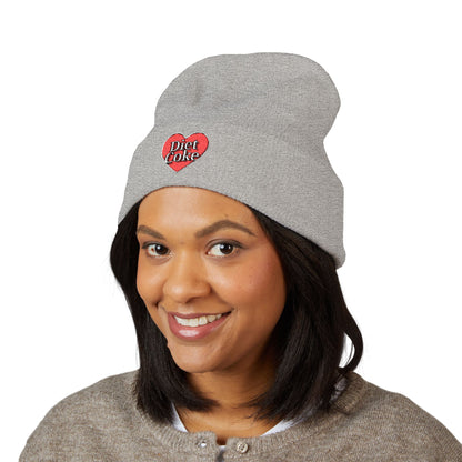 "Diet Coke" Heart Embroidered Cuffed Beanie — Classic Script Winter Hat