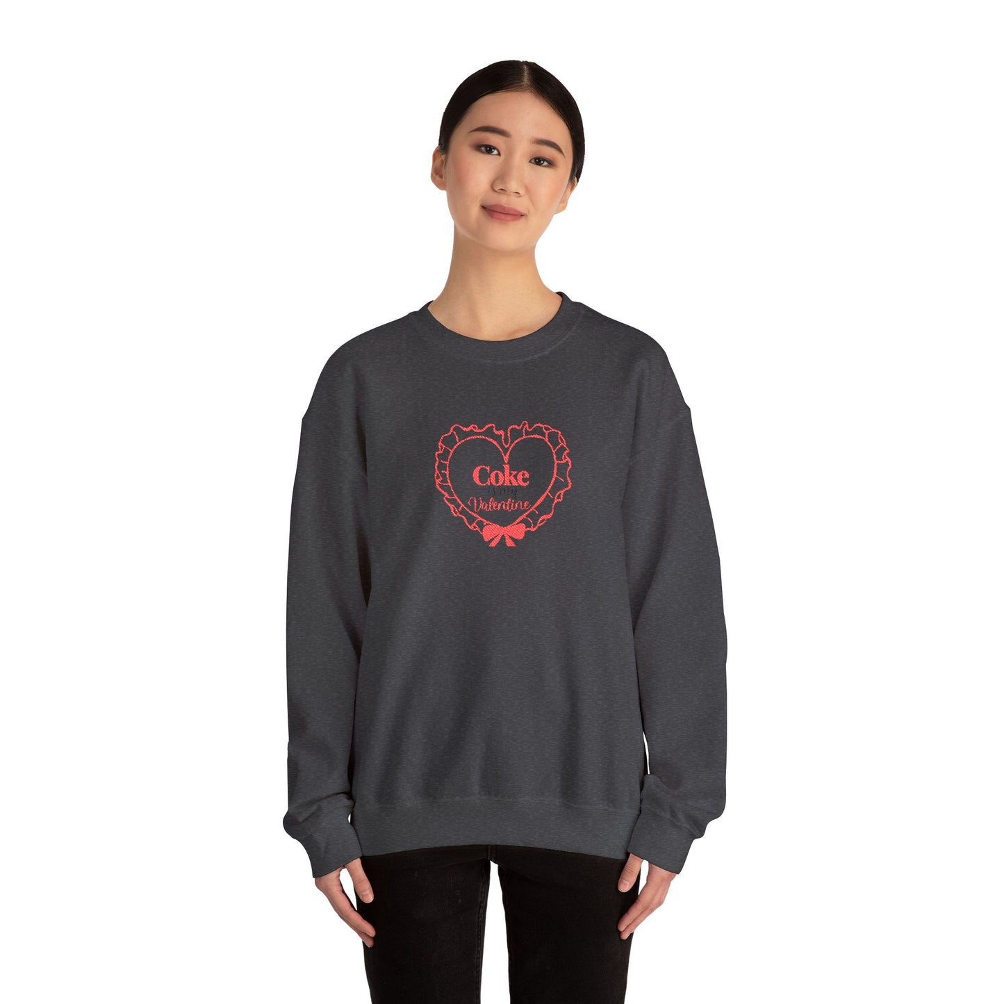 Valentine Heart 'Coke Is My Valentine' Crewneck Sweatshirt -Embroidered