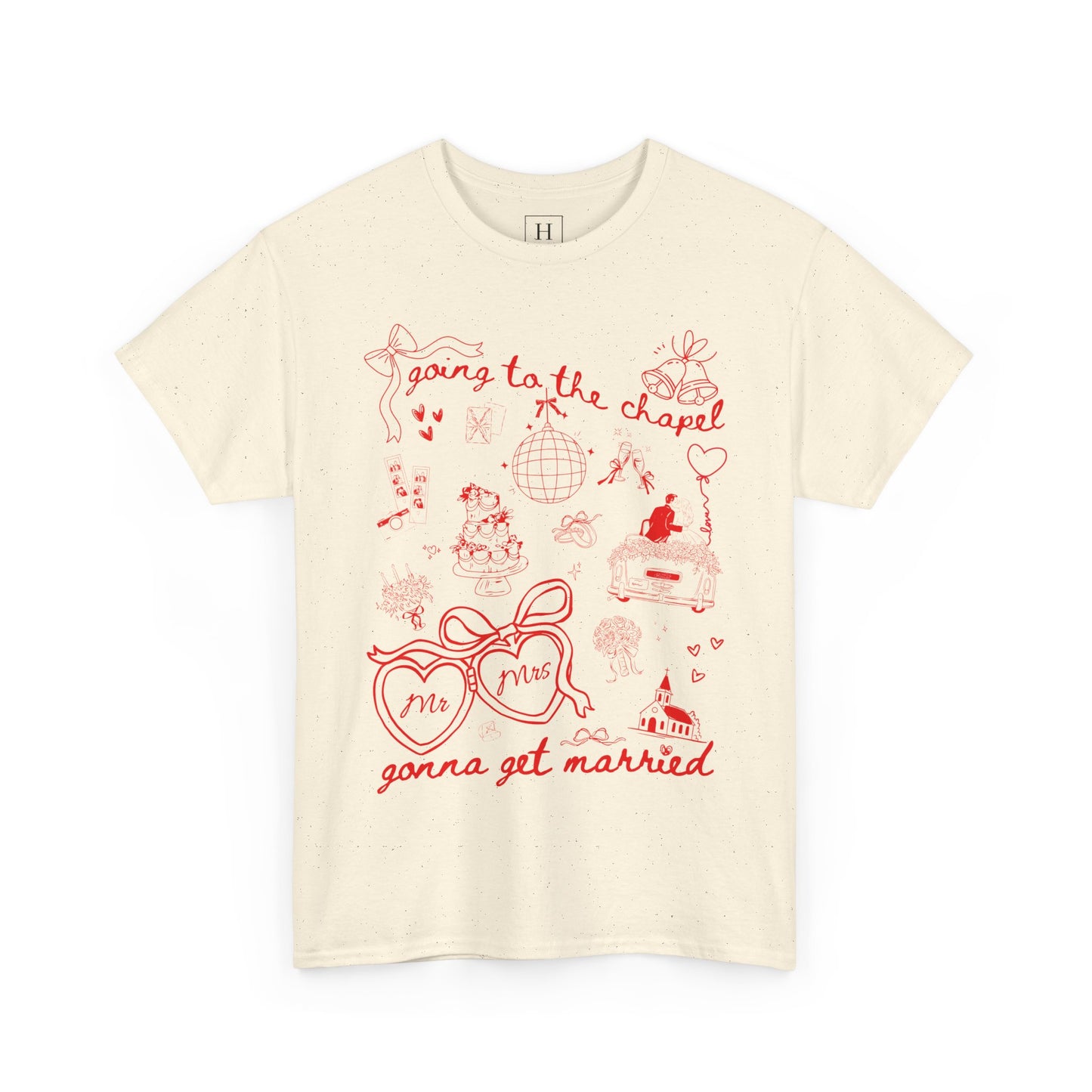 Mr. & Mrs. Red Wedding T-Shirt — "Going to the Chapel" Bridal Tee