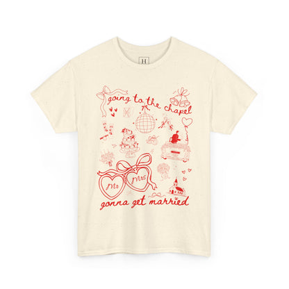 Mr. & Mrs. Red Wedding T-Shirt — "Going to the Chapel" Bridal Tee