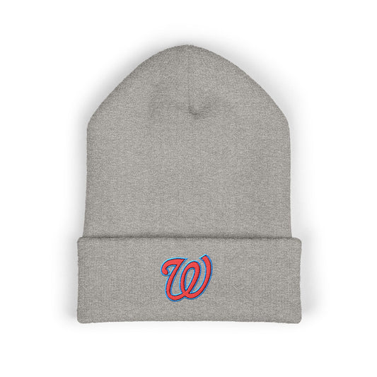 (W) West Jessamine Logo Embroidered Cuffed Beanie — Classic Script Winter Hat
