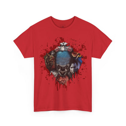 Halloween; Classic Horror Characters with Pennywise and Blood Splatter -- Unisex