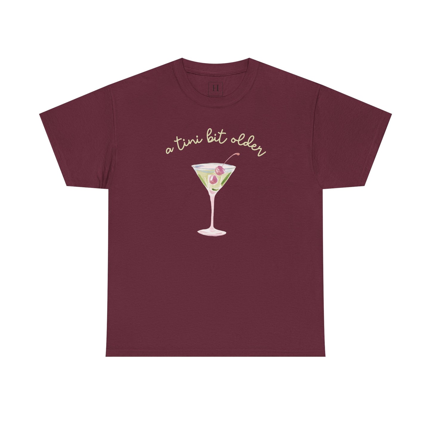 Cute "A Tini Bit Older" Martini T-Shirt — Retro Pink & Green Cocktail Tee