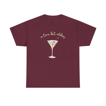 Cute "A Tini Bit Older" Martini T-Shirt — Retro Pink & Green Cocktail Tee