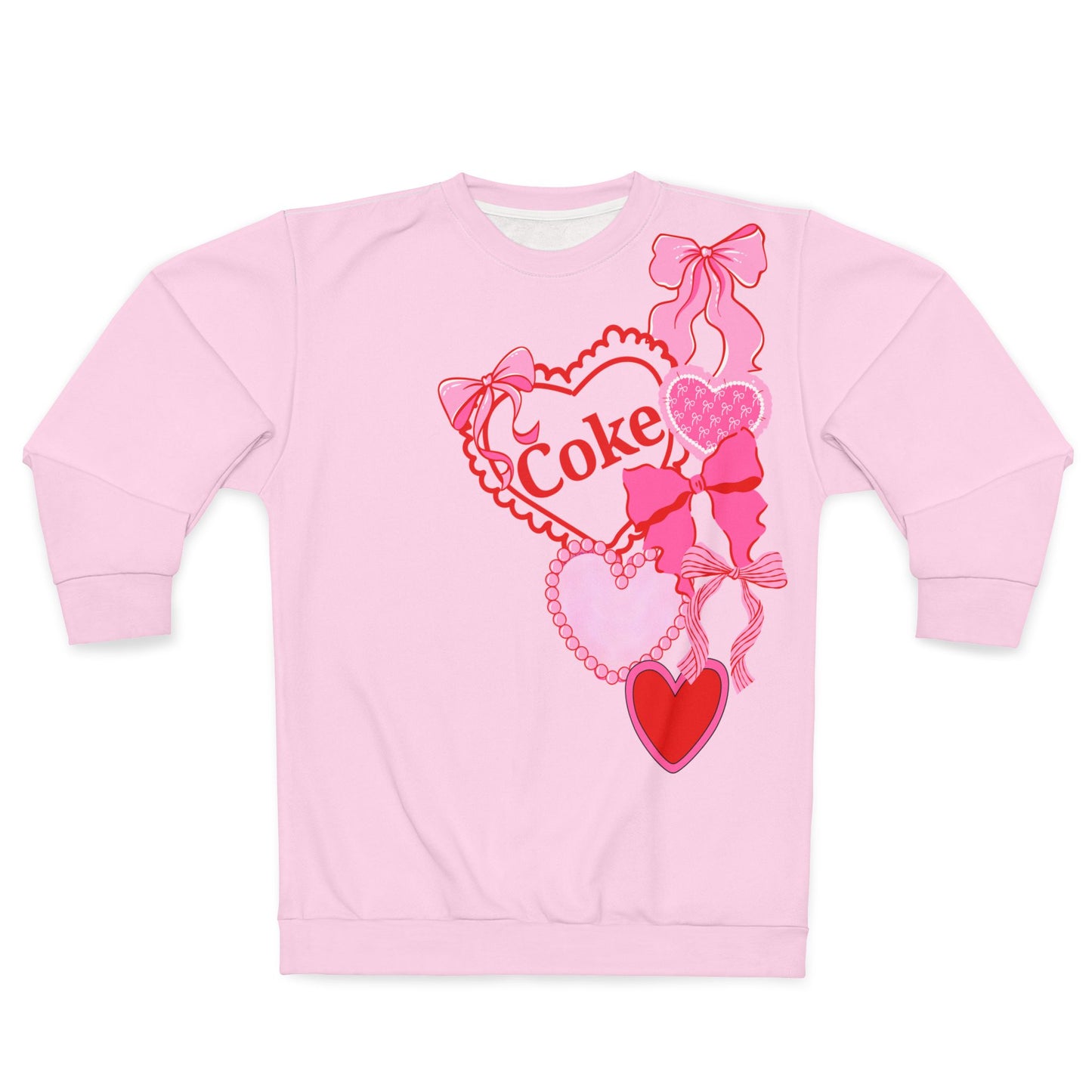 Coke Hearts & Bows Sweatshirt — Cute Soda Logo All-Over Print