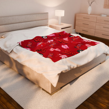 Valentine's Cowgirl Love Plush Blanket — Cupid, Cards & 8-Ball Design