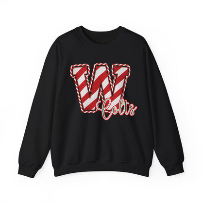 Candy Cane "W" - Colts; Christmas Sweatshirt - Unisex