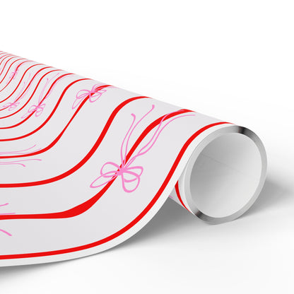Pink Bows & Red Stripes Wrapping Paper — Coquette Gift Wrap