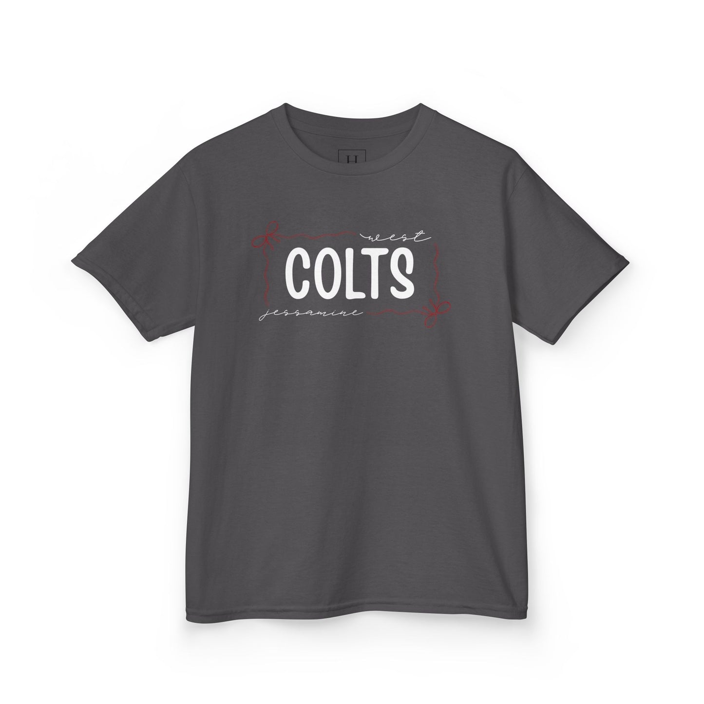 YOUTH --  West Jessamine COLTS coquette bow border - Unisex Tee