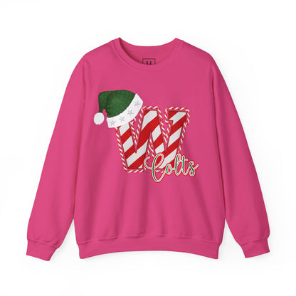 Candy Cane "W" with Green Santa Hat; Colts - Christmas Sweatshirt - Unisex