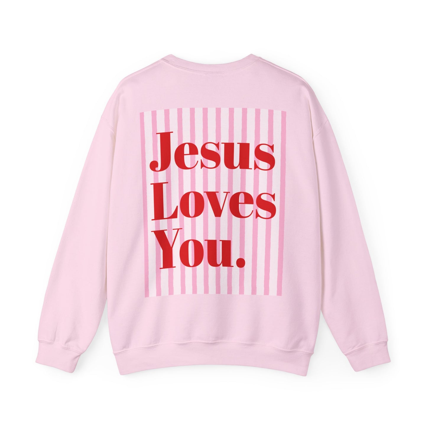 Faith Crewneck Sweatshirt — "Jesus Loves You" Pink & Red Bows - Front & Back