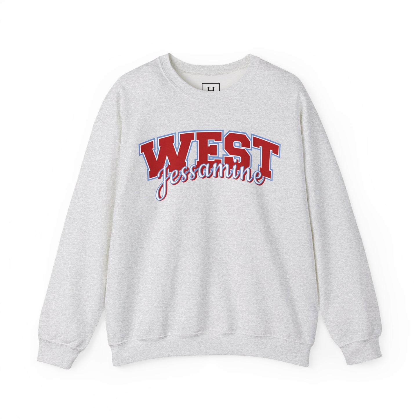 West Jessamine Cheer Crewneck Sweatshirt — Back ‘West Jessamine Cheer’ with Horse Logo - Unisex