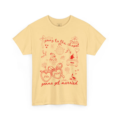 Mr. & Mrs. Red Wedding T-Shirt — "Going to the Chapel" Bridal Tee