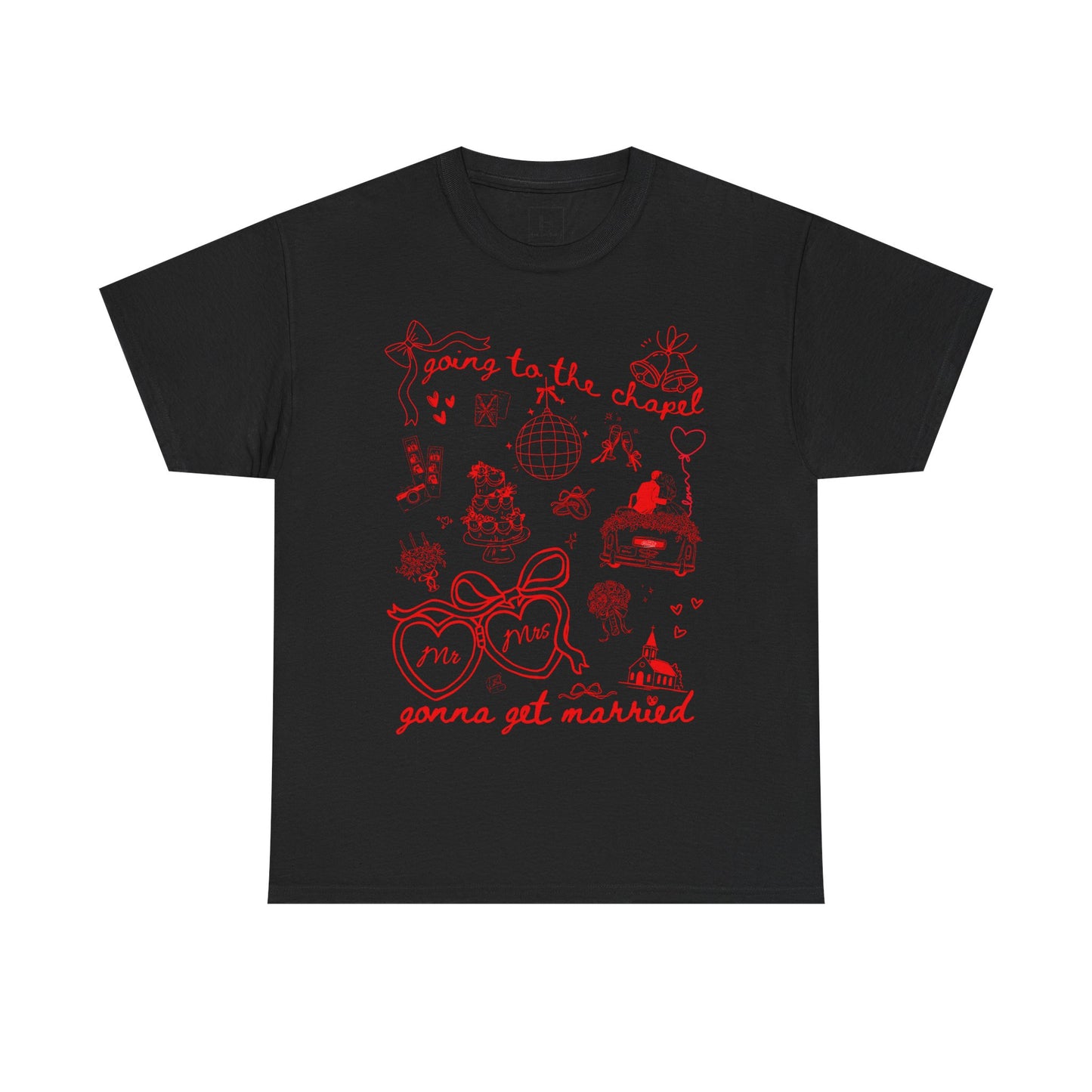 Mr. & Mrs. Red Wedding T-Shirt — "Going to the Chapel" Bridal Tee