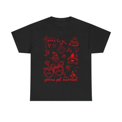 Mr. & Mrs. Red Wedding T-Shirt — "Going to the Chapel" Bridal Tee
