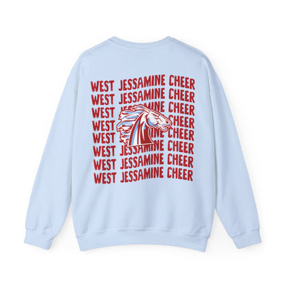West Jessamine Cheer Crewneck Sweatshirt — Back ‘West Jessamine Cheer’ with Horse Logo - Unisex
